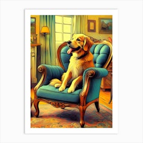 Dog Sitting In Chair Affiche