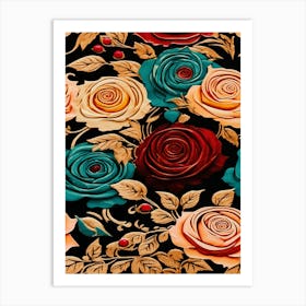 Roses On Black Art Print