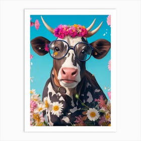 Funny Cow Wearing Jackets And Glasses Cool Art Print