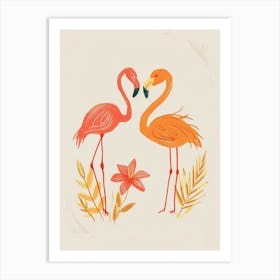 Jamess Flamingo And Tiare Flower Minimalist Illustration 1 Art Print