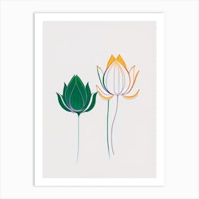 Double Lotus Minimal Line Drawing 4 Art Print