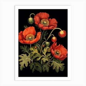 Iceland Poppy 3 William Morris Style Winter Florals Art Print