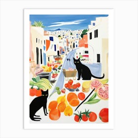 The Food Market In Santorini 2 Illustration Art Print