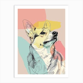 Pastel Watercolour Corgi Line Illustration 4 Art Print