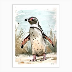 Humboldt Penguin Andrews Bay Watercolour Painting 4 Art Print