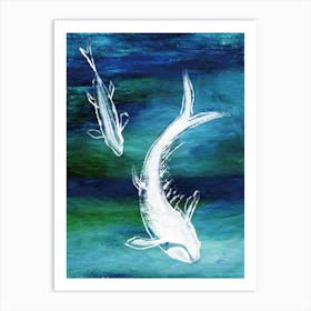 White Koi Fish painted by Paoling Rees Art Print