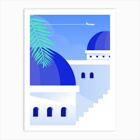 Blue Domes In Greece. Boho travel art. Santorini, Greece poster — boho travel poster Art Print