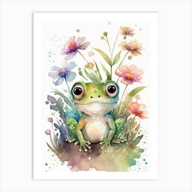 Frog And Flowers Watercolor Art Print