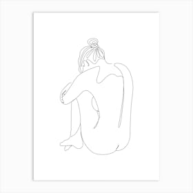 Nude Woman Sitting Line art Art Print