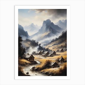 In The Wake Of The Mountain A Classic Painting Of A Village Scene (9) Art Print