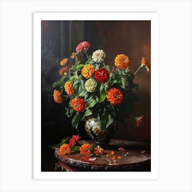 Baroque Floral Still Life Zinnia 3 Art Print