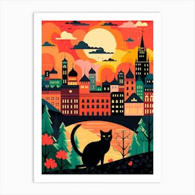 Moscow, Russia Skyline With A Cat 1 Art Print