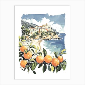 Calabria Italy Watercolour With Oranges Frame Art Print