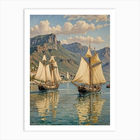 Two Ships In The Harbor Art Print