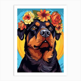 Rottweiler Portrait With A Flower Crown, Matisse Painting Style 1 Art Print