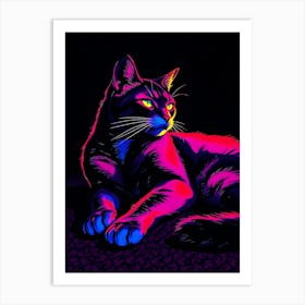 Neon Light Cat Art Print