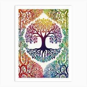 Default Stylized Tree Of Life In Bright Rainbow Colors On A Wh 0 (1) Art Print