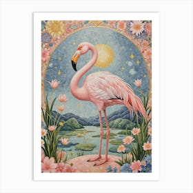 Pink Flamingo In Floral Art Print