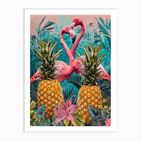 Flamingo & Pineapple Kitsch Collage 2 Art Print