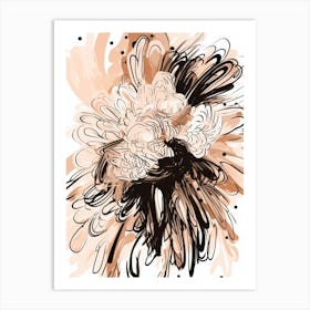Abstract Flower Doodle Beige and Black Art Print