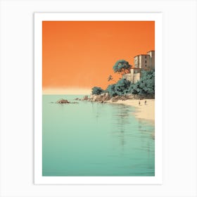 A Drawing Of Sveti Stefan Beach Montenegro Orange Tones 2 Art Print