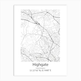 Highgate,United Kingdom Minimalist Map Art Print