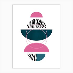 Teal and Pink Zebra Circles Art Art Print