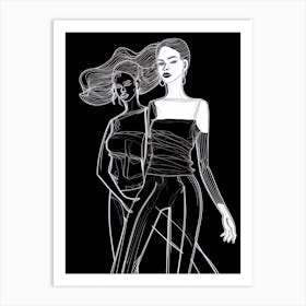 Women Sketch In Black And White Line Art Clear 3 Art Print