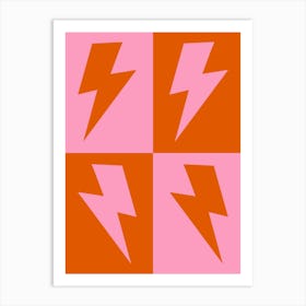 Lightning Bolts Pink and Orange Check Art Print