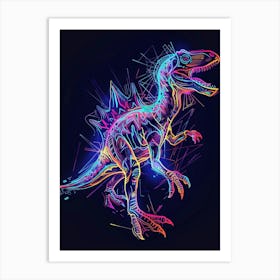 Neon Outline Dinosaur Illustration 2 Art Print