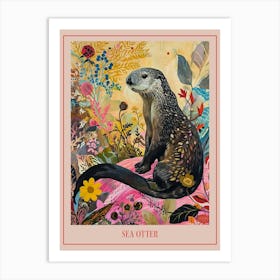 Floral Animal Painting Sea Otter 2 Poster Art Print
