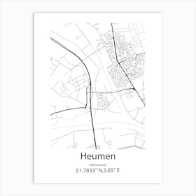 Heumen,Netherlands Minimalist Map Art Print