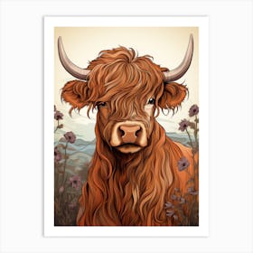 Neutral Tones Portrait Of Highland Cow 1 Art Print
