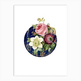 Vintage Anemone Rose Botanical in Gilded Marble on Clean White Art Print