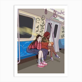 London Subway Strangers on the Metro train Art Print