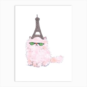 Paris Hat Cat Art Print