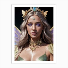 Golden Butterfly, Elf Lady, Greek Goddess, Butterfly Fairy, Aesthetic Art, Portrait Art, Ai Generated Art Vol.6 Art Print