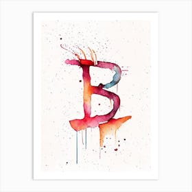 B  Letter, Alphabet Minimalist Watercolour 3 Art Print