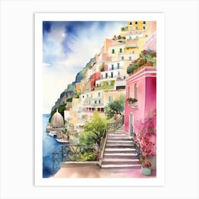 Positano, Italy Watercolour Streets 3 Art Print