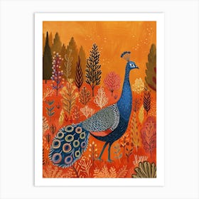 Folky Peacock In The Garden With Patterns 1 Art Print