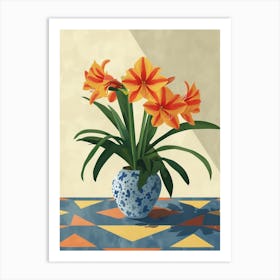 Amaryllis Flowers On A Table   Contemporary Illustration 4 Art Print