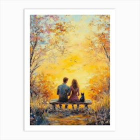 Couple Sitting On A Bench Art Print