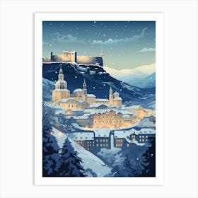 Winter Travel Night Illustration Salzburg Austria 2 Art Print