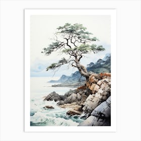 Aogashima Island In Tokyo, Japanese Brush Painting, Ukiyo E, Minimal 3 Art Print