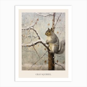 Vintage Winter Animal Painting Poster Gray Squirrel 2 Art Print