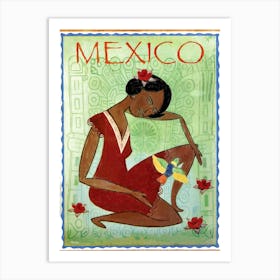 Mexico, Mexican Traditional Art, Woman With A Bird Art Print