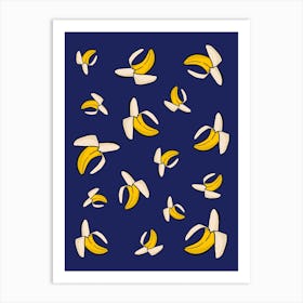 Bananas On A Navy Blue Background Art Print