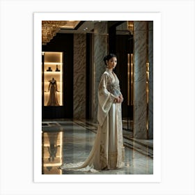 Asian Woman Stands Poised In A Luxurious Fashion Ensemble Contrasting Traditional Elements With Hig (5) Art Print