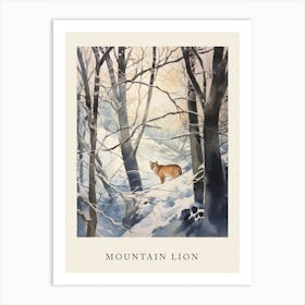 Winter Watercolour Mountain Lion 3 Poster Art Print