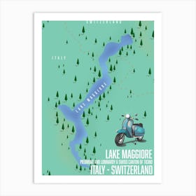 Lake Maggiore Italy Switzerland map Art Print